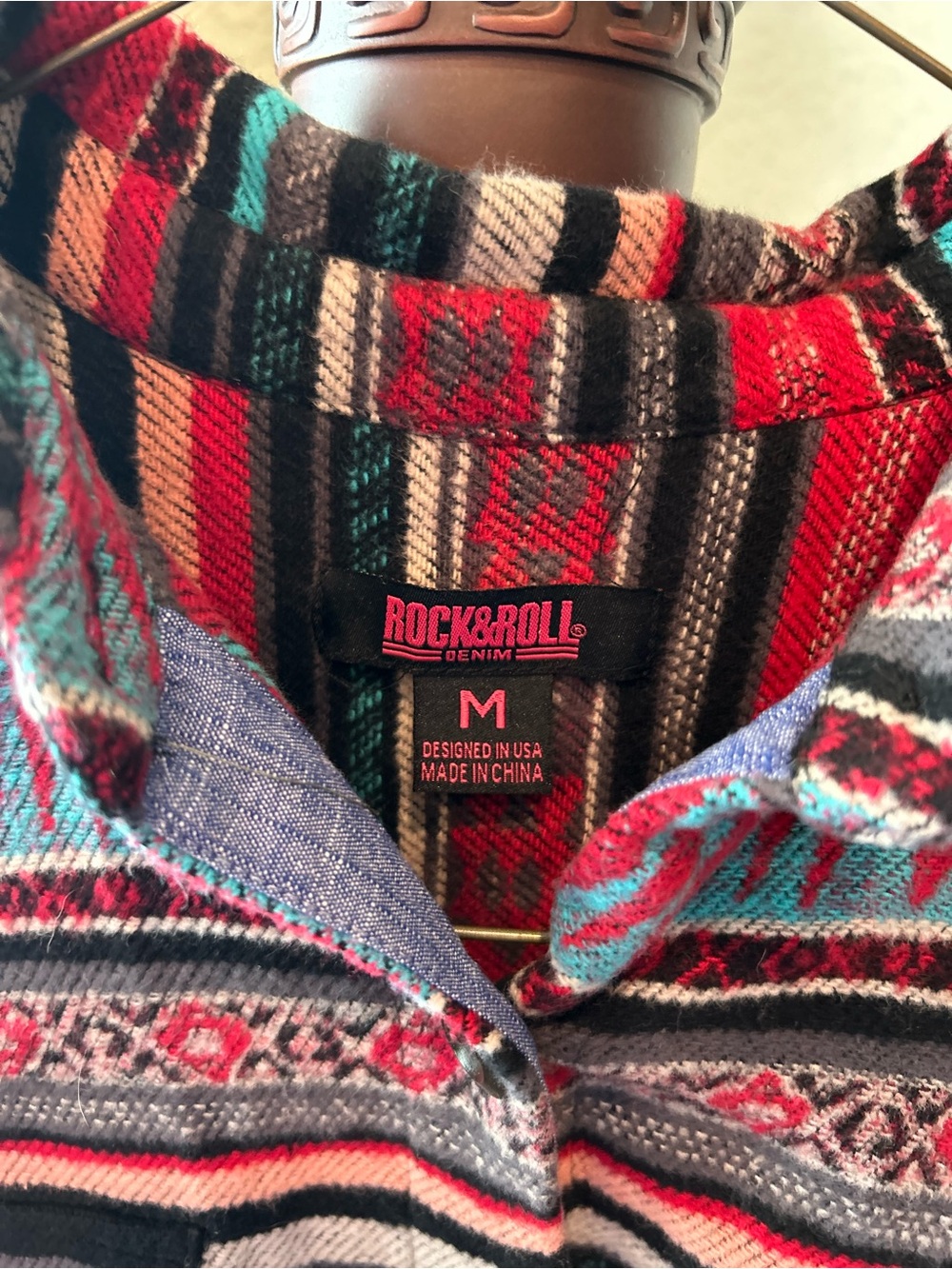 Rock & Roll Denim Women's Multicolor Striped Knit Top - Red/Teal/Black, M